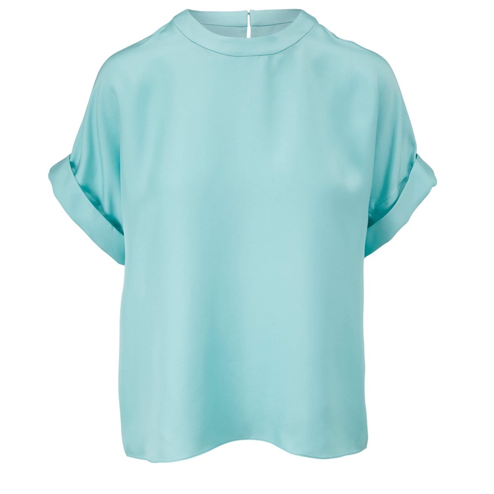 LAPOINTE Aqua Silky Twill Rolled Sleeve Top